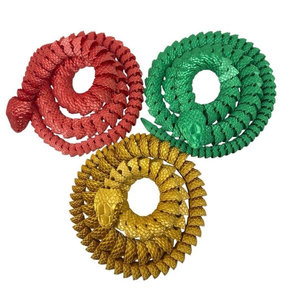 Year of the Snake Articulating 3DPrint 5' Long (Set 3) Red Green Gold Décor Gift - Picture 3 of 7